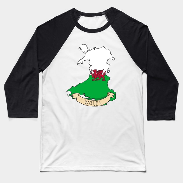 Wales Flag Map Baseball T-Shirt by Sofia Sava